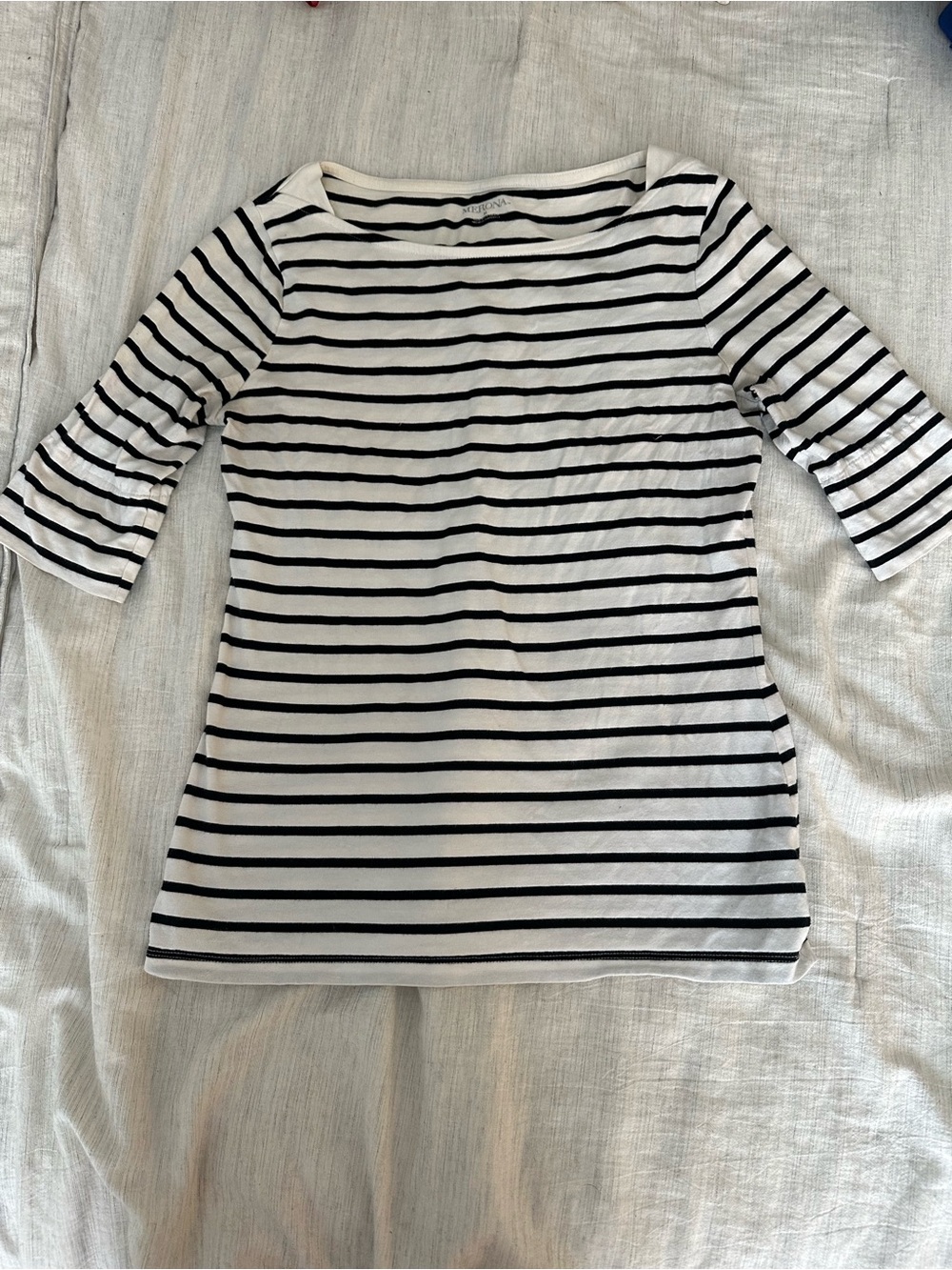 Merona Black and White Striped Long Sleeve Tee